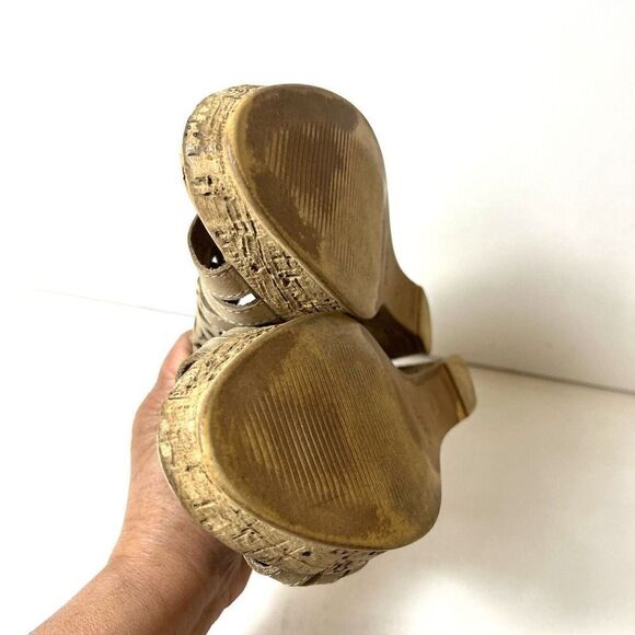 Spring Step Sandals Womens EU 41 US 10.5 Wedge Tan Cutout Leather Casual Slip On - Picture 8 of 10
